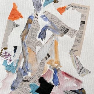 Watercolor Collage: Sitting Girl Dreams