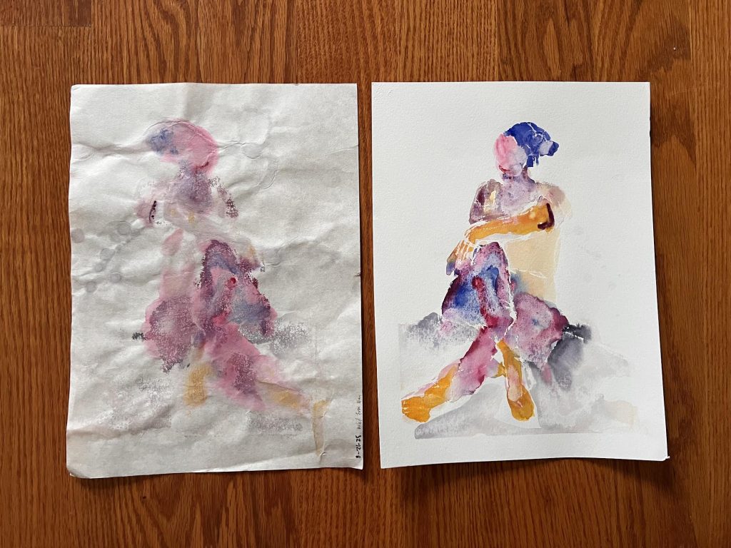Matching Pair: Half Lord of the Fishes Yoga Twist Watercolor AND Monoprint