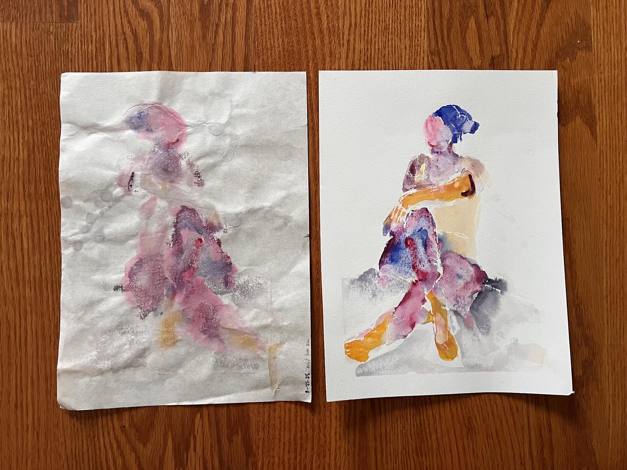 Matching Pair: Half Lord of the Fishes Yoga Twist Watercolor AND Monoprint