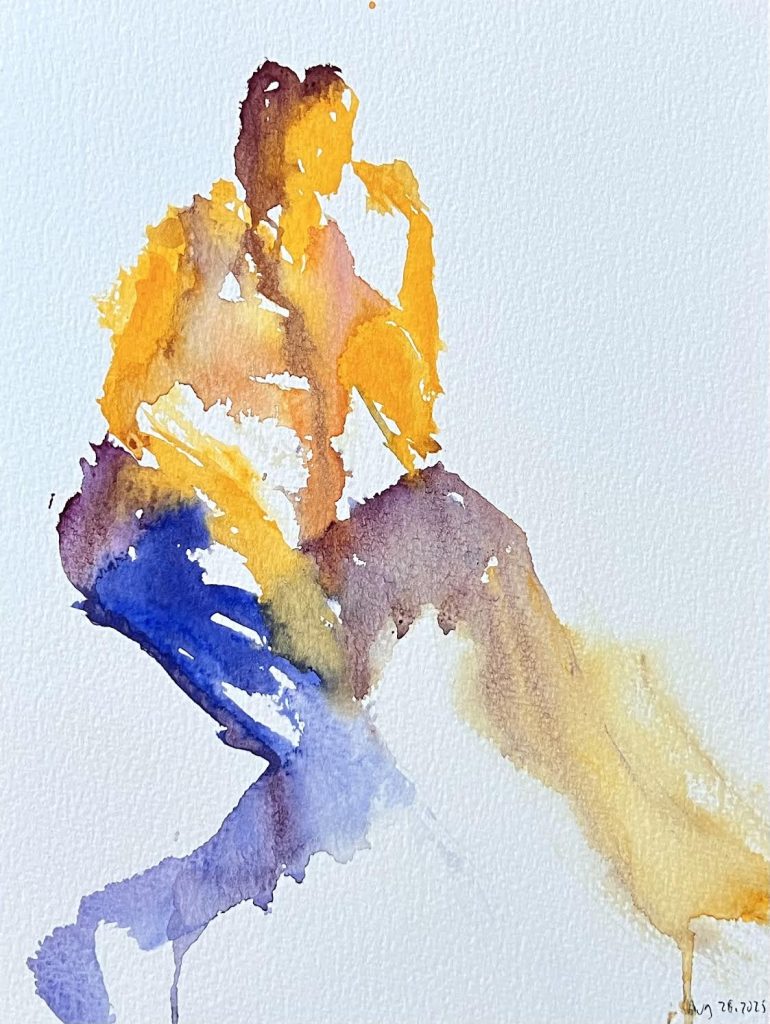The Female Thinker watercolor figure painting by Mia Wenjen