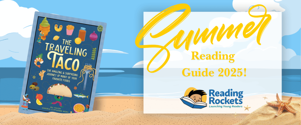 Traveling Taco makes Reading Rockets' Summer 2025 Rading Guide! Image of The Traveling Taco stuck in the sand at a beach. 
